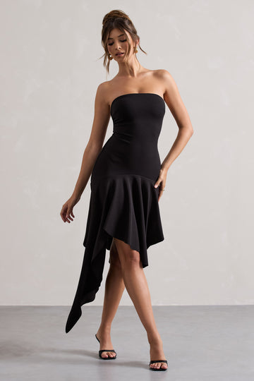 Catalina Black Bandeau Maxi Dress With Draped Hem